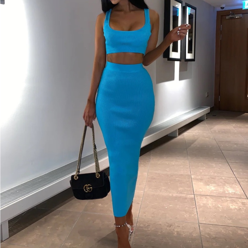 Sexy two-piece outfit with crop top and skirt